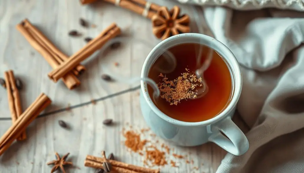 Freshly brewed cinnamon and clove tea known for its anti-inflammatory and soothing effects
