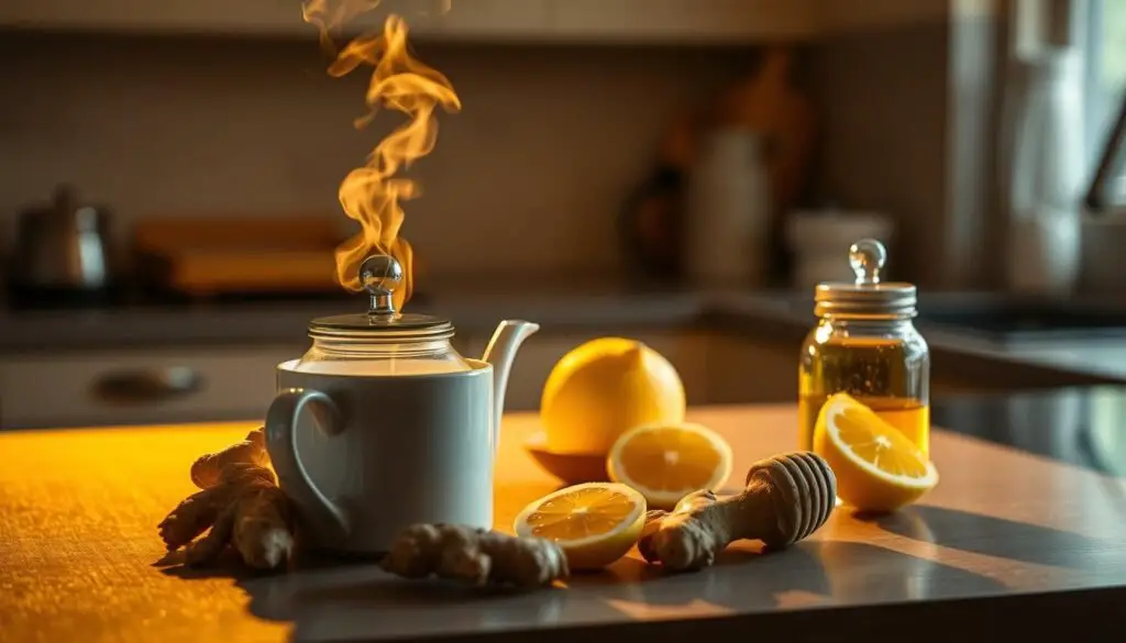 Aesthetic ginger tea setup with herbs – perfect for promoting immunity and wellness.