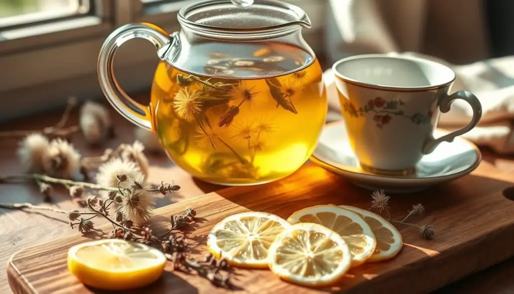 Freshly brewed dandelion tea for gentle kidney detox