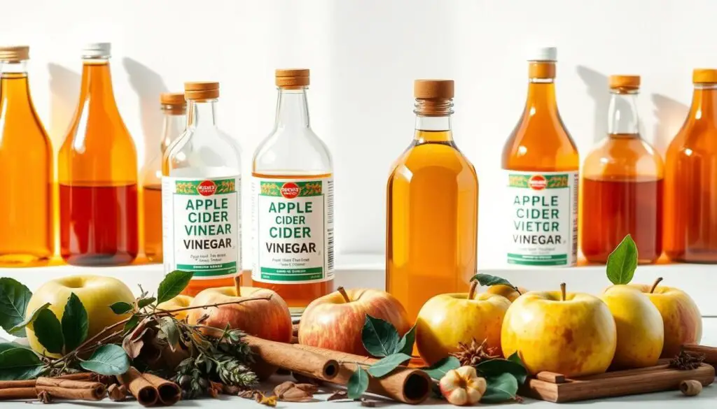 Apple cider vinegar detox benefits with fresh apple and vinegar bottle on kitchen table